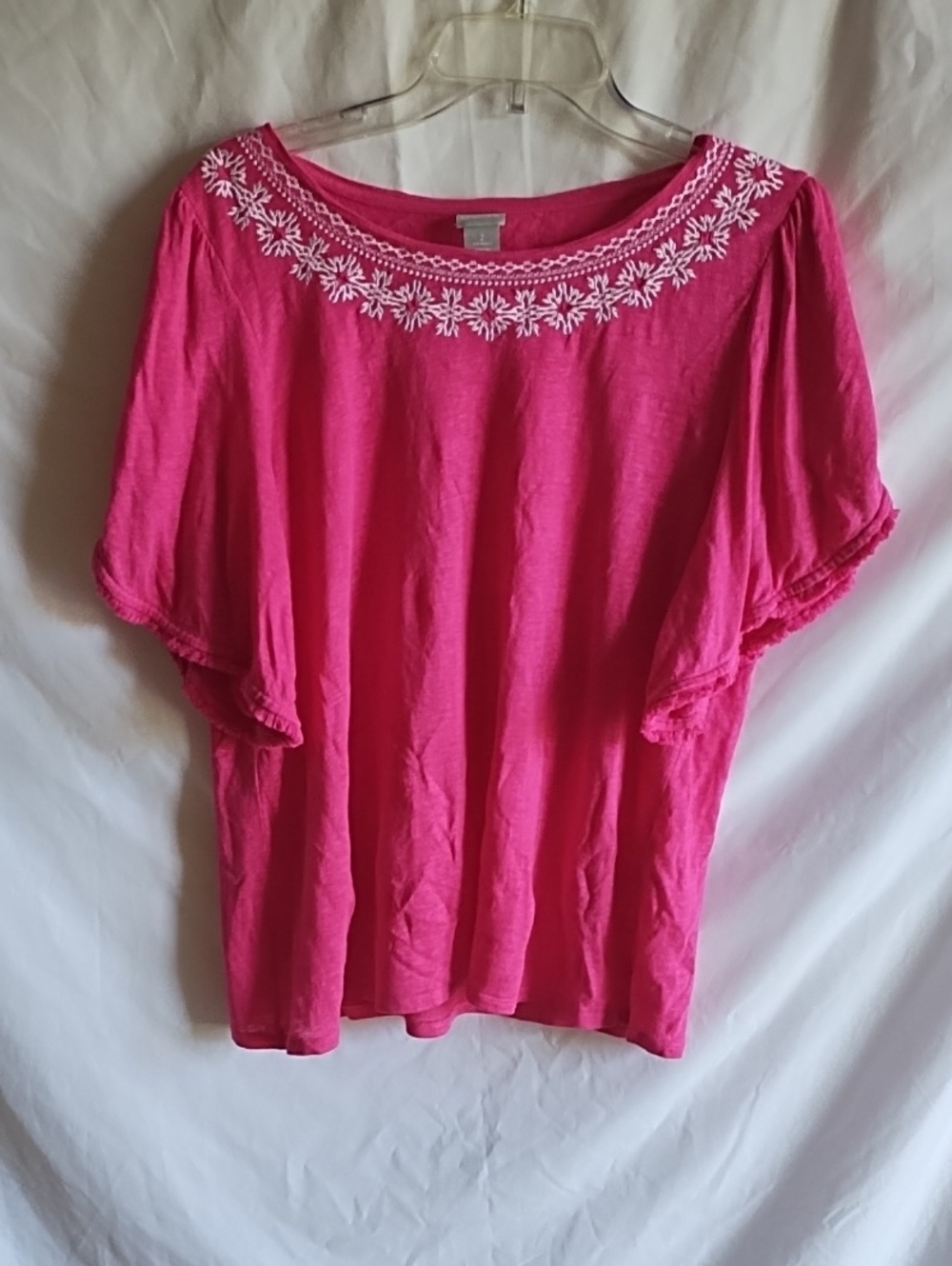 Chico's Hot Pink Embroidered Scoop Neck Tunic